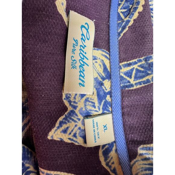 Caribbean 100% Silk Men’s CL Button Up Short Sleeve Shirt Floral Hawaiin - Picture 7 of 13